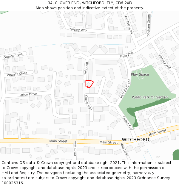 34, CLOVER END, WITCHFORD, ELY, CB6 2XD: Location map and indicative extent of plot