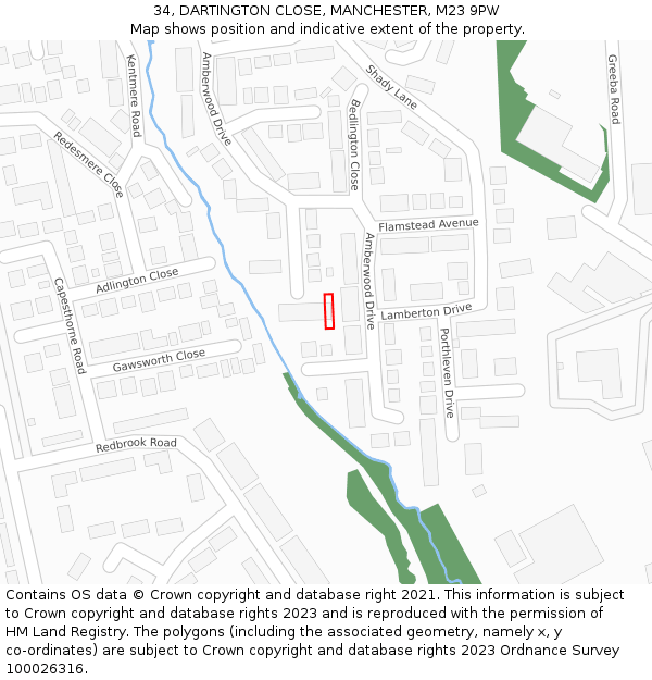 34, DARTINGTON CLOSE, MANCHESTER, M23 9PW: Location map and indicative extent of plot