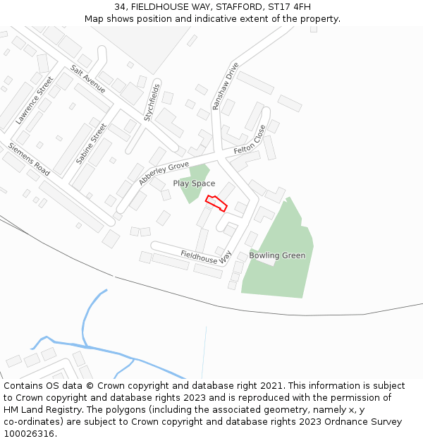 34, FIELDHOUSE WAY, STAFFORD, ST17 4FH: Location map and indicative extent of plot
