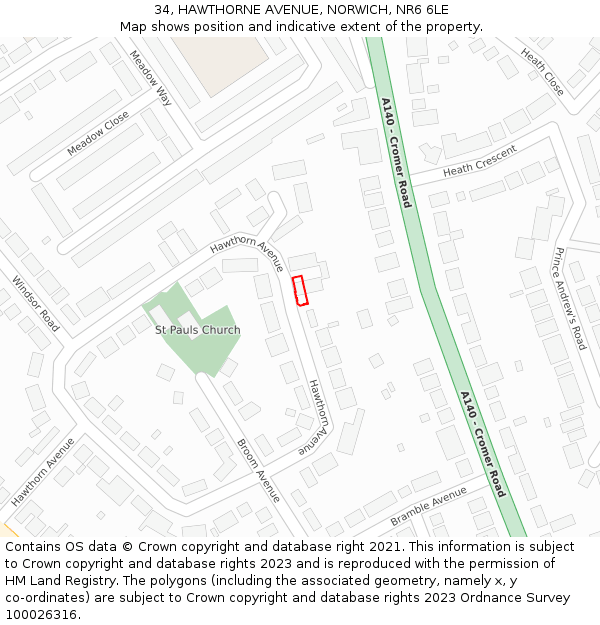 34, HAWTHORNE AVENUE, NORWICH, NR6 6LE: Location map and indicative extent of plot