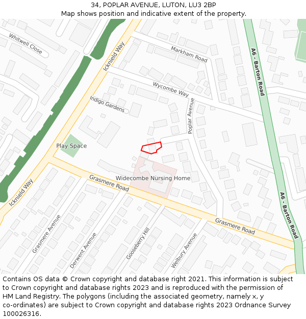 34, POPLAR AVENUE, LUTON, LU3 2BP: Location map and indicative extent of plot