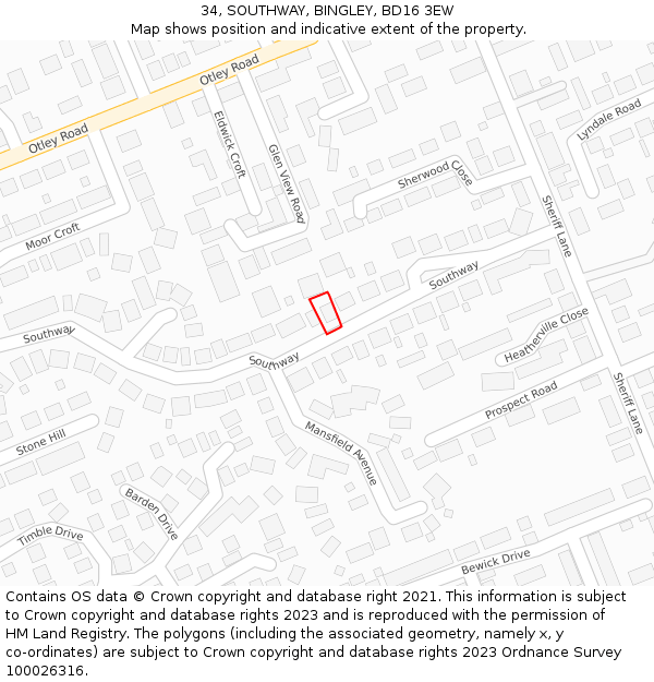 34, SOUTHWAY, BINGLEY, BD16 3EW: Location map and indicative extent of plot