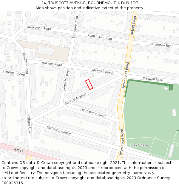 34, TRUSCOTT AVENUE, BOURNEMOUTH, BH9 1DB: Location map and indicative extent of plot