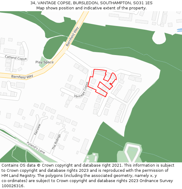 34, VANTAGE COPSE, BURSLEDON, SOUTHAMPTON, SO31 1ES: Location map and indicative extent of plot