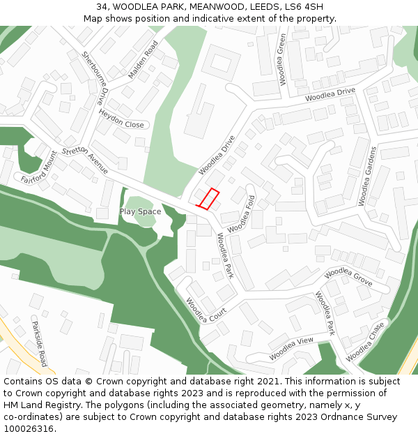 34, WOODLEA PARK, MEANWOOD, LEEDS, LS6 4SH: Location map and indicative extent of plot