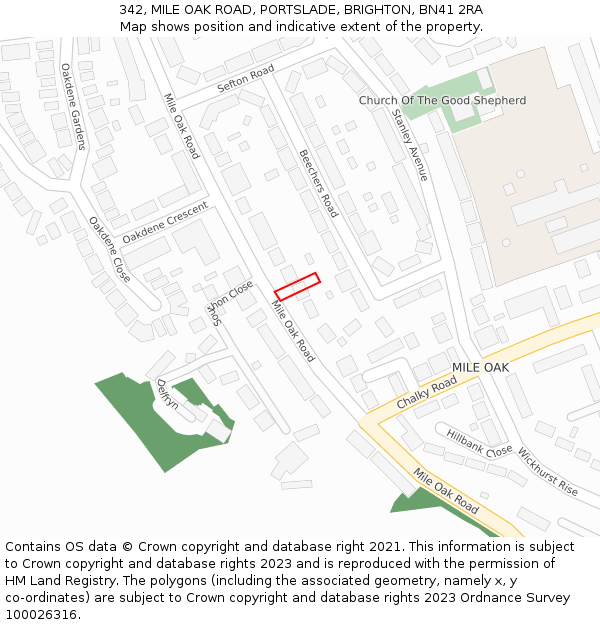 342, MILE OAK ROAD, PORTSLADE, BRIGHTON, BN41 2RA: Location map and indicative extent of plot