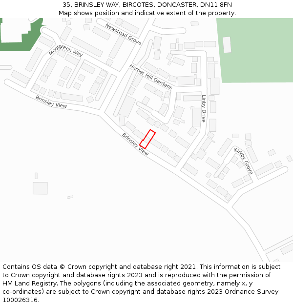 35, BRINSLEY WAY, BIRCOTES, DONCASTER, DN11 8FN: Location map and indicative extent of plot
