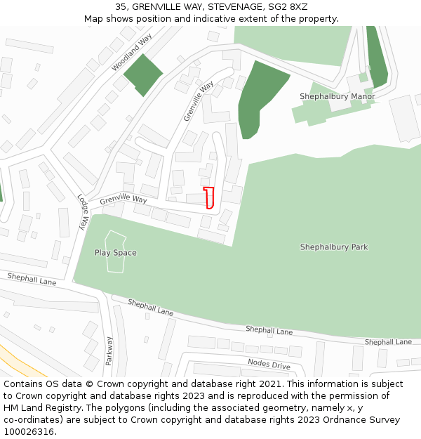 35, GRENVILLE WAY, STEVENAGE, SG2 8XZ: Location map and indicative extent of plot