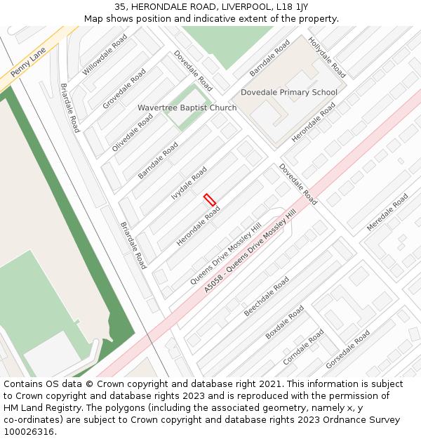 35, HERONDALE ROAD, LIVERPOOL, L18 1JY: Location map and indicative extent of plot