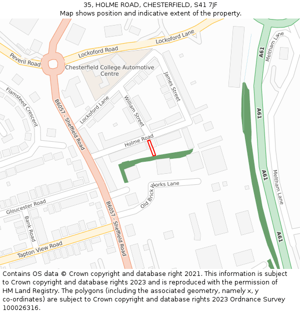 35, HOLME ROAD, CHESTERFIELD, S41 7JF: Location map and indicative extent of plot