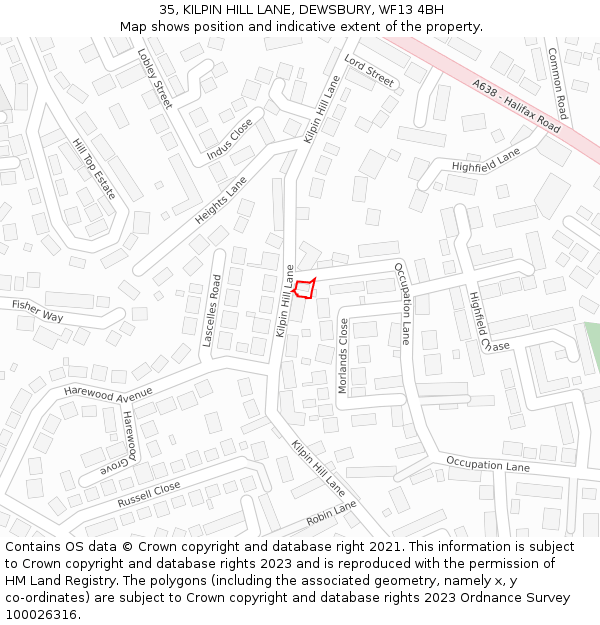 35, KILPIN HILL LANE, DEWSBURY, WF13 4BH: Location map and indicative extent of plot