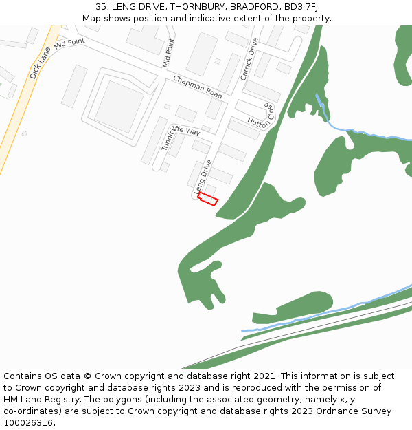 35, LENG DRIVE, THORNBURY, BRADFORD, BD3 7FJ: Location map and indicative extent of plot