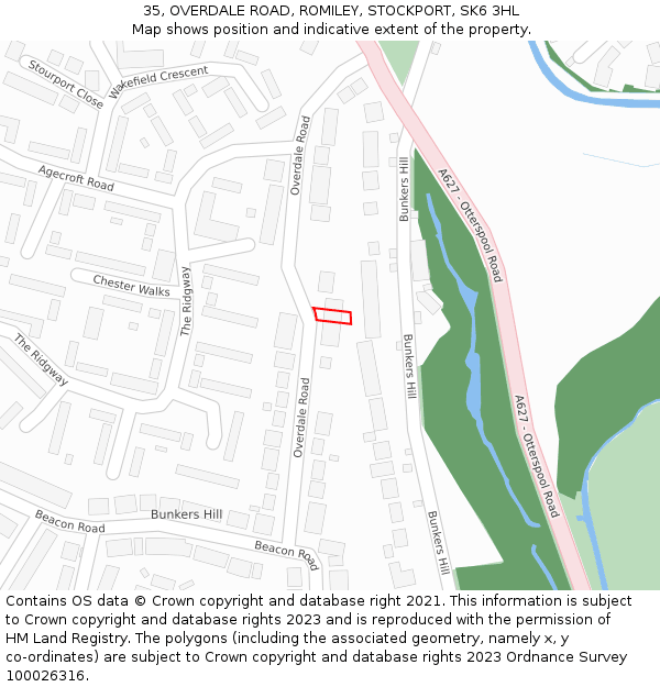 35, OVERDALE ROAD, ROMILEY, STOCKPORT, SK6 3HL: Location map and indicative extent of plot