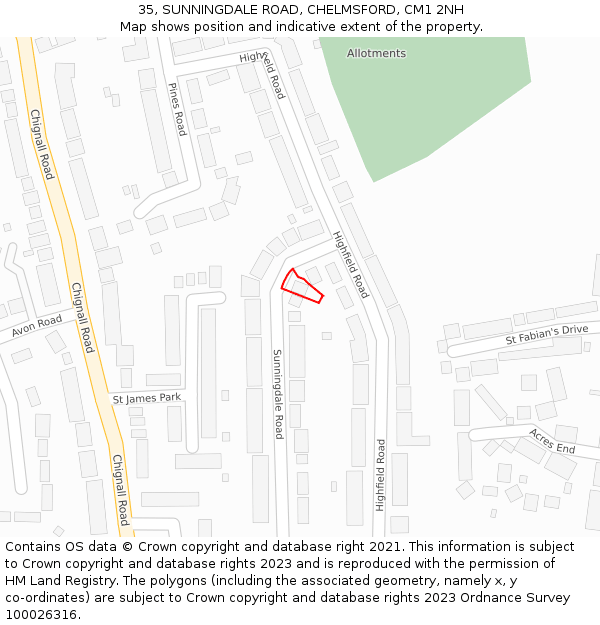 35, SUNNINGDALE ROAD, CHELMSFORD, CM1 2NH: Location map and indicative extent of plot