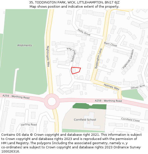 35, TODDINGTON PARK, WICK, LITTLEHAMPTON, BN17 6JZ: Location map and indicative extent of plot
