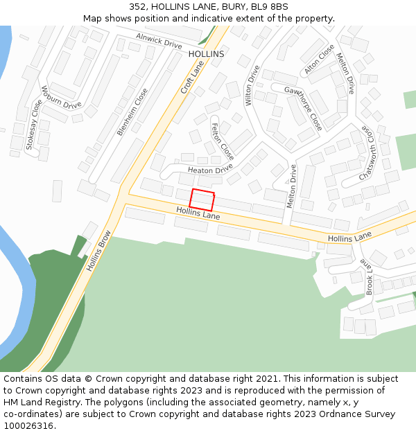 352, HOLLINS LANE, BURY, BL9 8BS: Location map and indicative extent of plot