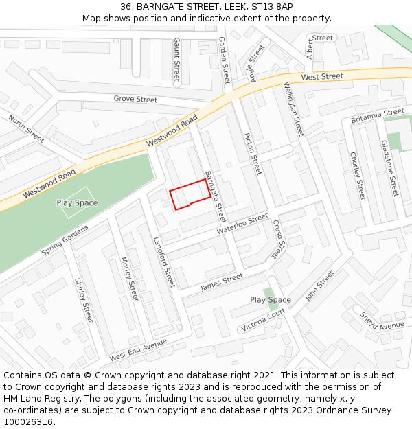 36, BARNGATE STREET, LEEK, ST13 8AP: Location map and indicative extent of plot