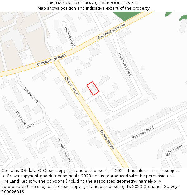 36, BARONCROFT ROAD, LIVERPOOL, L25 6EH: Location map and indicative extent of plot