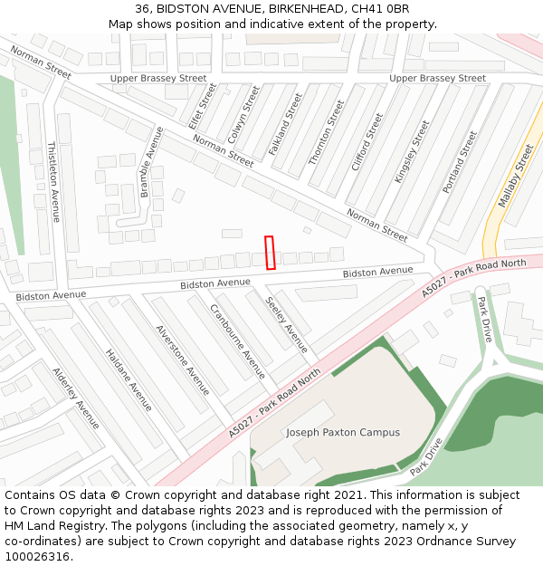 36, BIDSTON AVENUE, BIRKENHEAD, CH41 0BR: Location map and indicative extent of plot