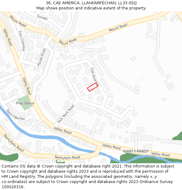 36, CAE AMERICA, LLANFAIRFECHAN, LL33 0SQ: Location map and indicative extent of plot