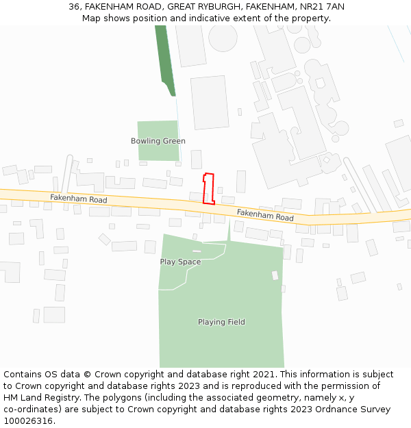 36, FAKENHAM ROAD, GREAT RYBURGH, FAKENHAM, NR21 7AN: Location map and indicative extent of plot