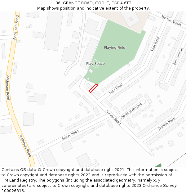 36, GRANGE ROAD, GOOLE, DN14 6TB: Location map and indicative extent of plot