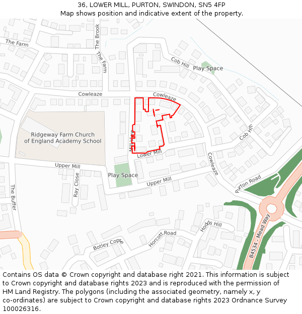 36, LOWER MILL, PURTON, SWINDON, SN5 4FP: Location map and indicative extent of plot