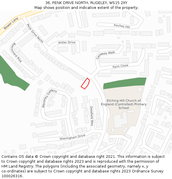 36, PENK DRIVE NORTH, RUGELEY, WS15 2XY: Location map and indicative extent of plot