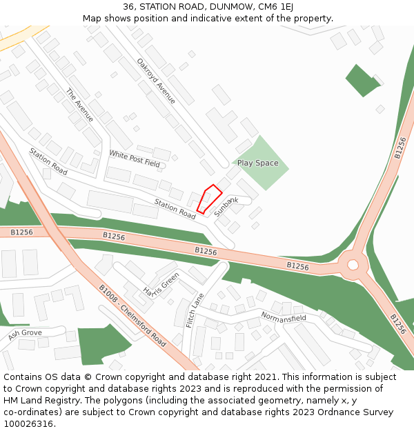 36, STATION ROAD, DUNMOW, CM6 1EJ: Location map and indicative extent of plot