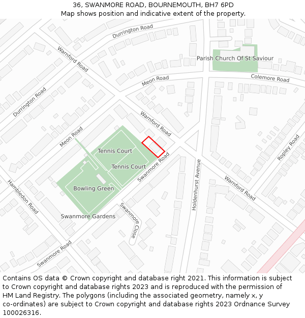 36, SWANMORE ROAD, BOURNEMOUTH, BH7 6PD: Location map and indicative extent of plot