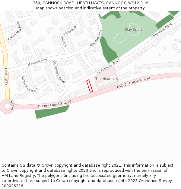 360, CANNOCK ROAD, HEATH HAYES, CANNOCK, WS12 3HA: Location map and indicative extent of plot