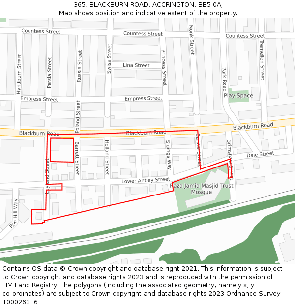 365, BLACKBURN ROAD, ACCRINGTON, BB5 0AJ: Location map and indicative extent of plot