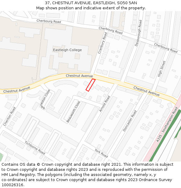 37, CHESTNUT AVENUE, EASTLEIGH, SO50 5AN: Location map and indicative extent of plot
