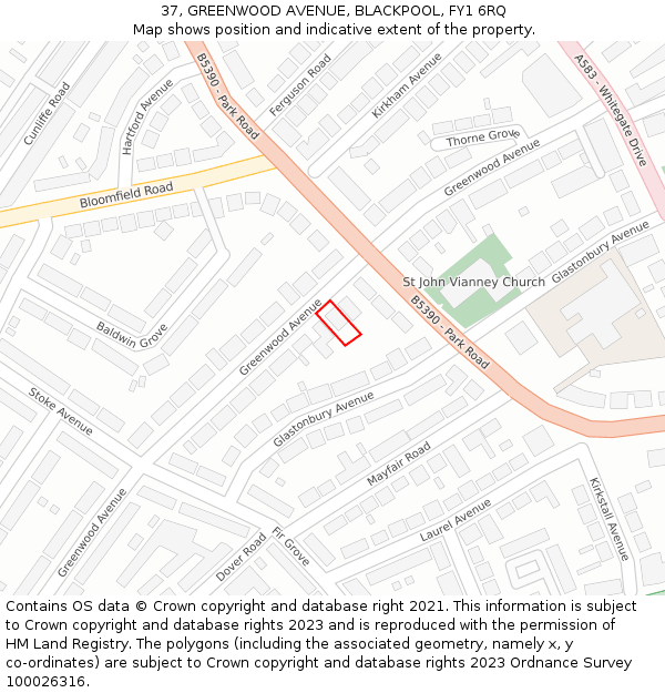 37, GREENWOOD AVENUE, BLACKPOOL, FY1 6RQ: Location map and indicative extent of plot