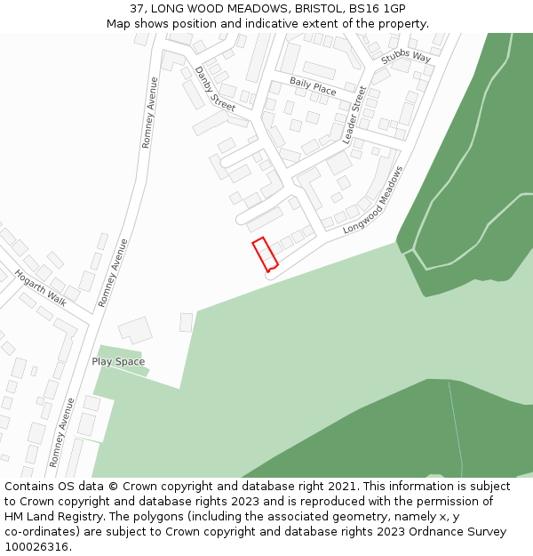 37, LONG WOOD MEADOWS, BRISTOL, BS16 1GP: Location map and indicative extent of plot