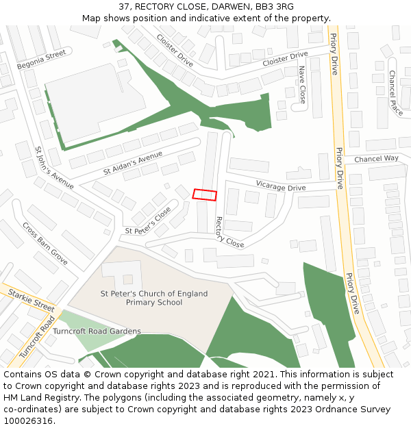 37, RECTORY CLOSE, DARWEN, BB3 3RG: Location map and indicative extent of plot