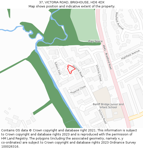 37, VICTORIA ROAD, BRIGHOUSE, HD6 4DX: Location map and indicative extent of plot
