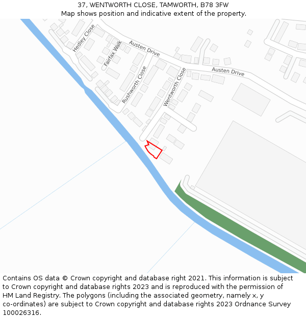 37, WENTWORTH CLOSE, TAMWORTH, B78 3FW: Location map and indicative extent of plot