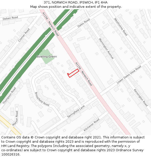 371, NORWICH ROAD, IPSWICH, IP1 4HA: Location map and indicative extent of plot