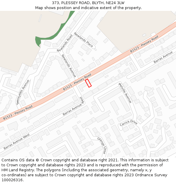 373, PLESSEY ROAD, BLYTH, NE24 3LW: Location map and indicative extent of plot