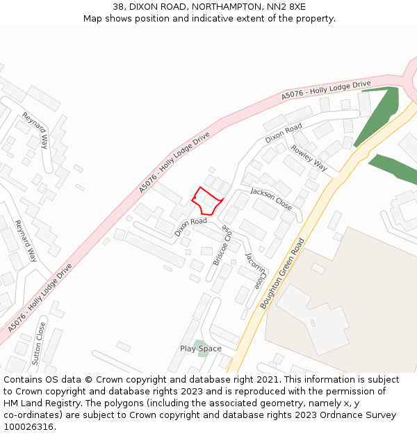 38, DIXON ROAD, NORTHAMPTON, NN2 8XE: Location map and indicative extent of plot