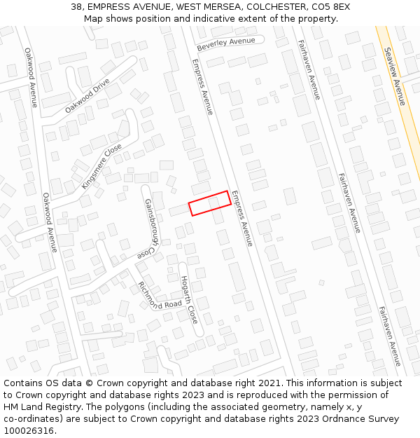 38, EMPRESS AVENUE, WEST MERSEA, COLCHESTER, CO5 8EX: Location map and indicative extent of plot