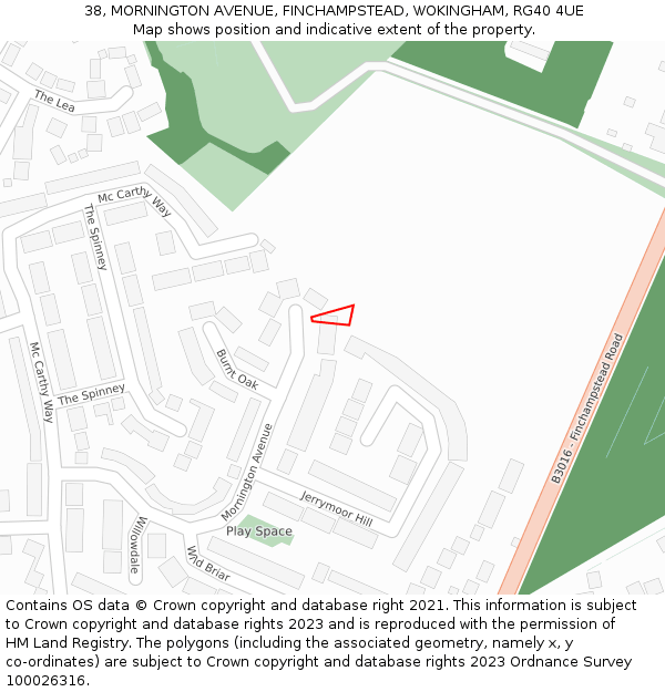 38, MORNINGTON AVENUE, FINCHAMPSTEAD, WOKINGHAM, RG40 4UE: Location map and indicative extent of plot