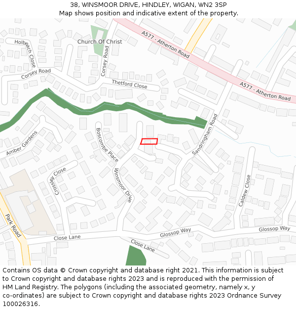 38, WINSMOOR DRIVE, HINDLEY, WIGAN, WN2 3SP: Location map and indicative extent of plot