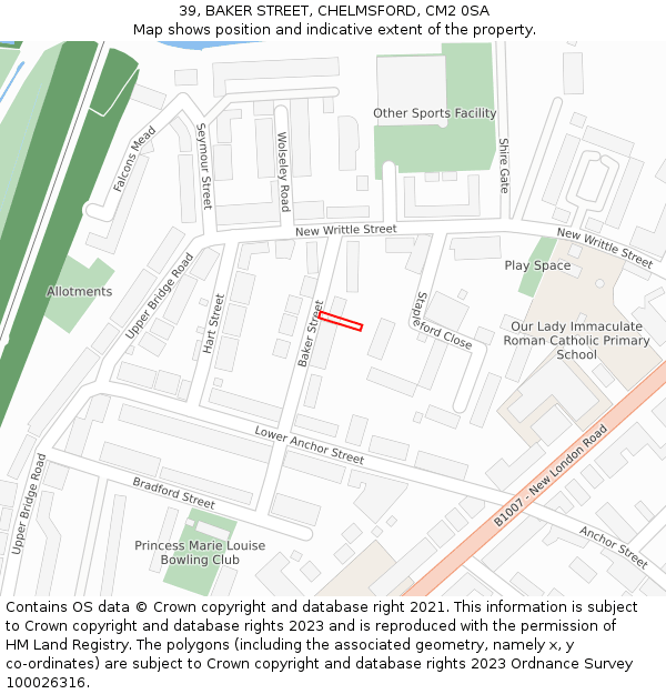 39, BAKER STREET, CHELMSFORD, CM2 0SA: Location map and indicative extent of plot