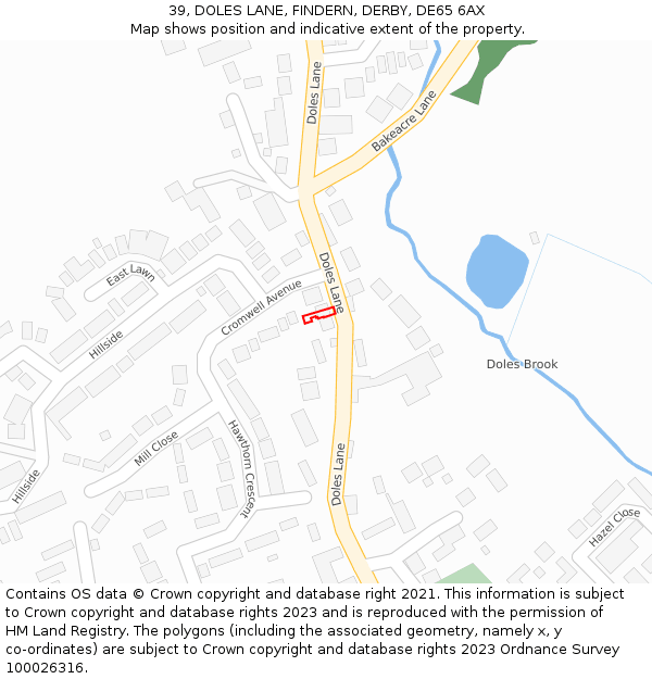 39, DOLES LANE, FINDERN, DERBY, DE65 6AX: Location map and indicative extent of plot