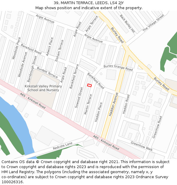 39, MARTIN TERRACE, LEEDS, LS4 2JY: Location map and indicative extent of plot