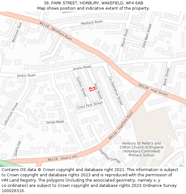 39, PARK STREET, HORBURY, WAKEFIELD, WF4 6AB: Location map and indicative extent of plot