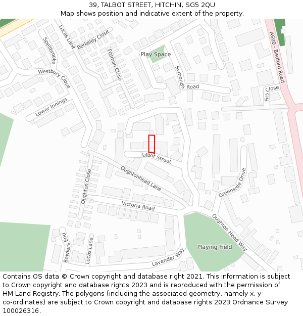 39, TALBOT STREET, HITCHIN, SG5 2QU: Location map and indicative extent of plot