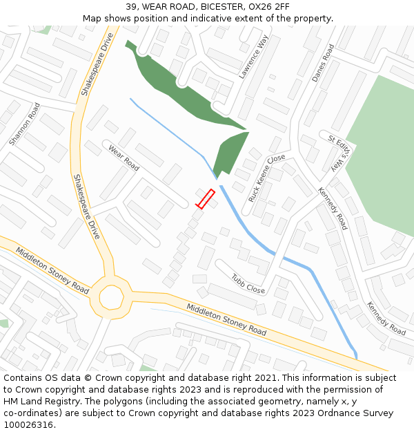 39, WEAR ROAD, BICESTER, OX26 2FF: Location map and indicative extent of plot